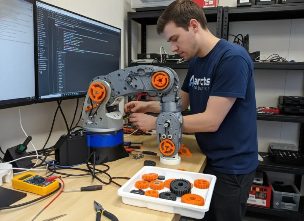 A fully assembled Arctos Robotic Arm, demonstrating how beginners can build their own robot.